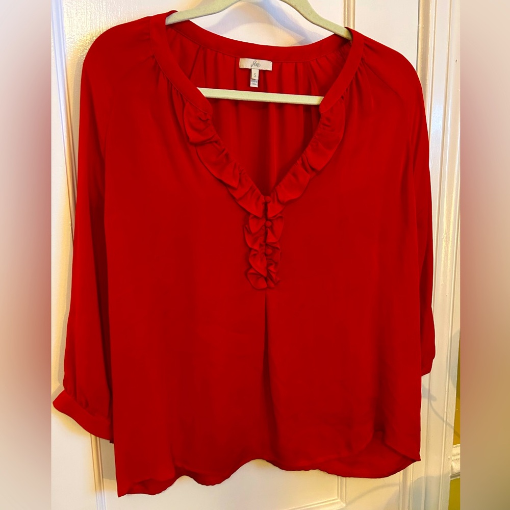 Joie 100% Silk blouse red with ruffle details size small